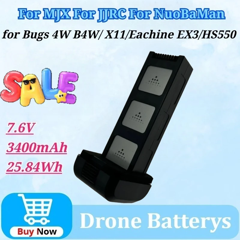 

7.6V 3400mAh 25.84Wh for MJX Bugs 4W B4W for JJRC X11 Eachine EX3 for Holy STONE HS550 for NuoBaMan X18W RC Quadcopter Li-po