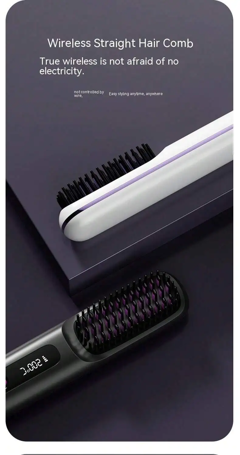 Lcd Usb Rechargeable Ceramic Heating Ionic Straightening Comb Wireless Portable Hair Straightener Hot Air Brush For All Hair Typ