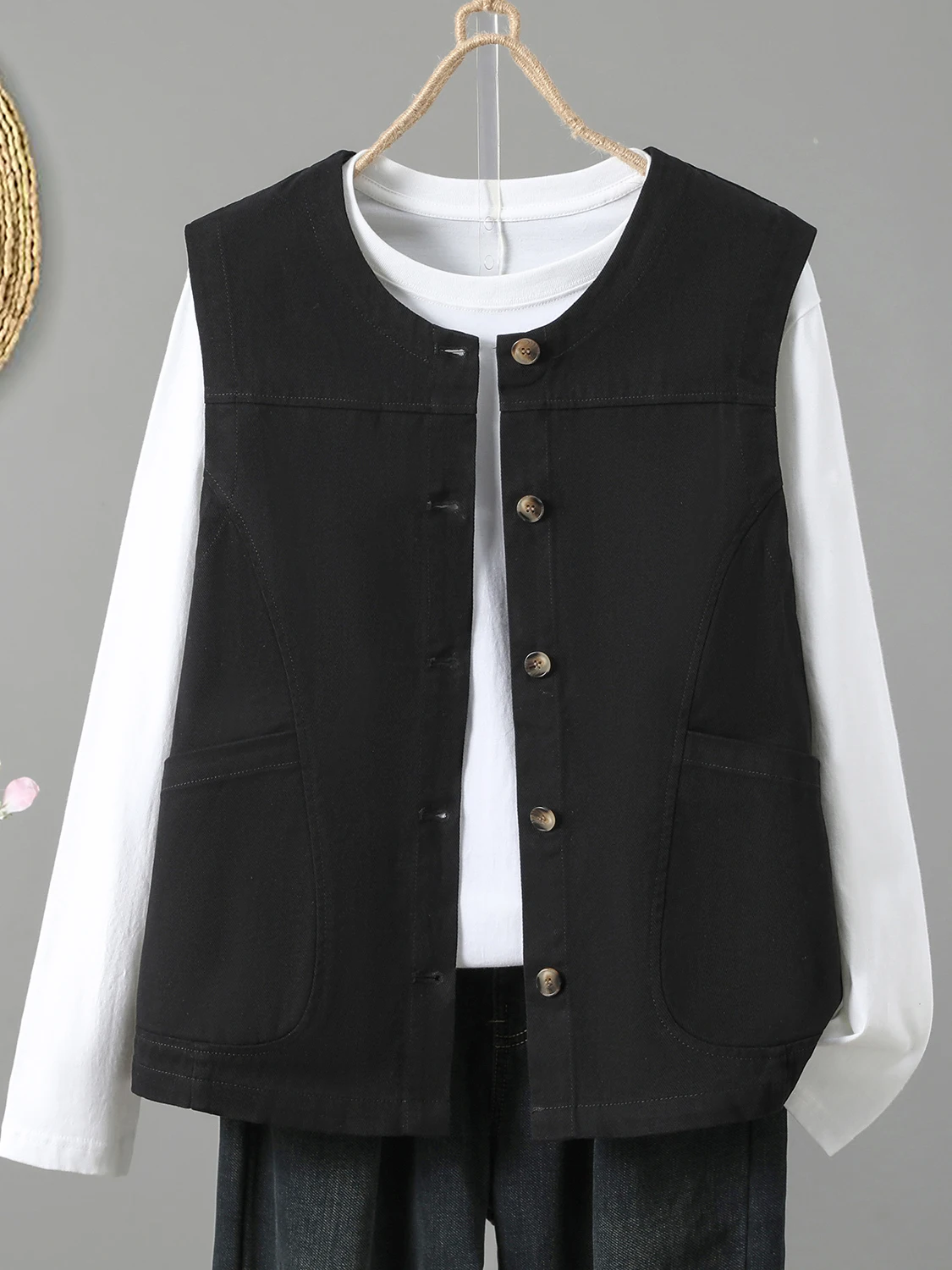 

Ретро-жилет в рабочем стиле на пуговицах, универсальный, больших размеров, открытый кардиган, верхняя одежда, женская модная повседневная свободная модель