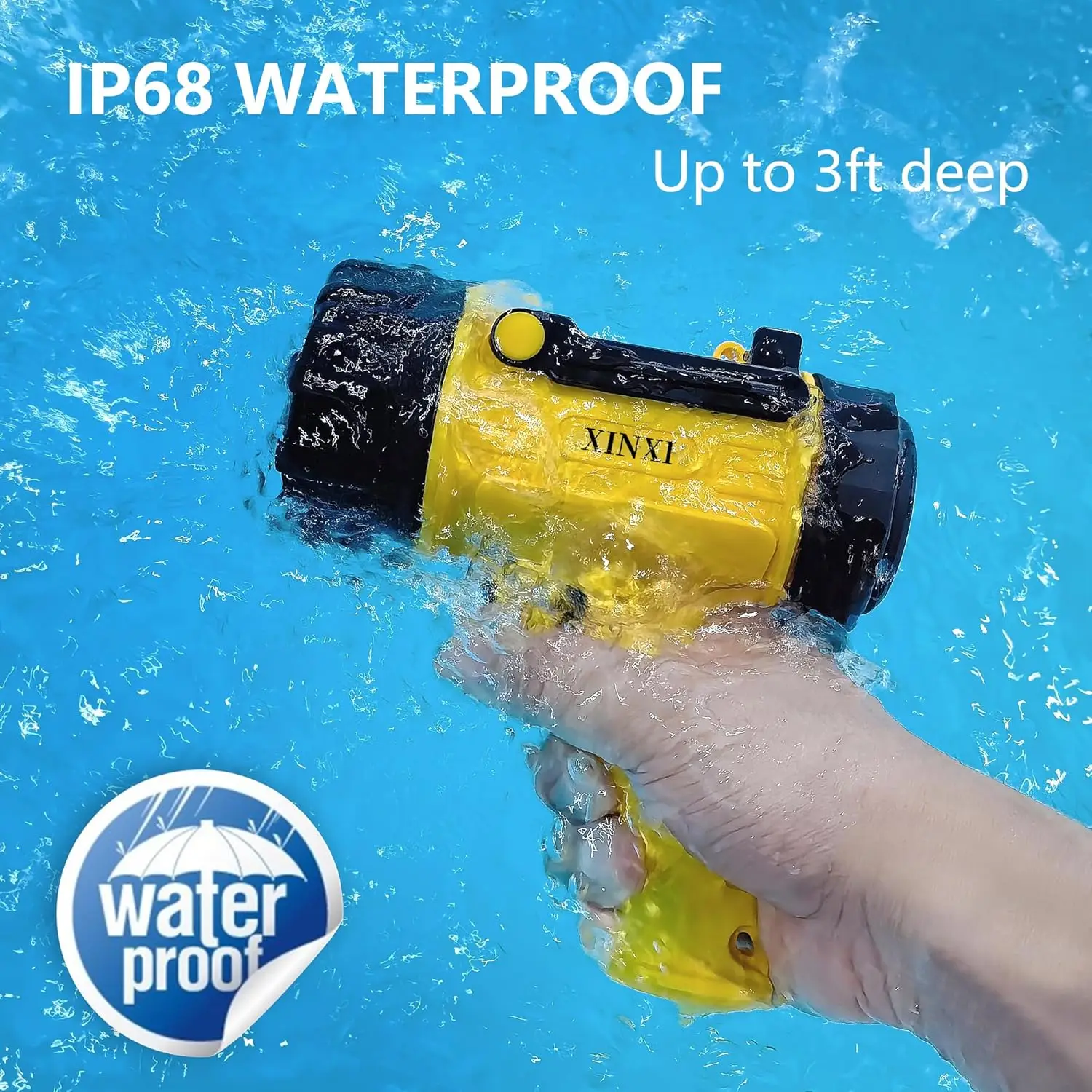 كشاف LED قابل لإعادة الشحن بقوة 200,000 لومن، مقاوم للماء IP67، وقت تشغيل 12 ساعة، مقاوم للصدمات مع عدسة حمراء قابلة للفصل