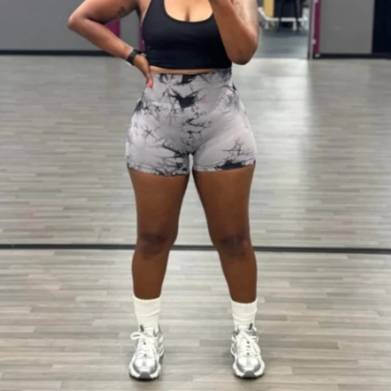 

Quick Drying Yoga Women Tie Dye Shorts Workout Tight Sports Shorts Peach Hip Yoga Biker Shorts High Waist Seamless Sexy Pants