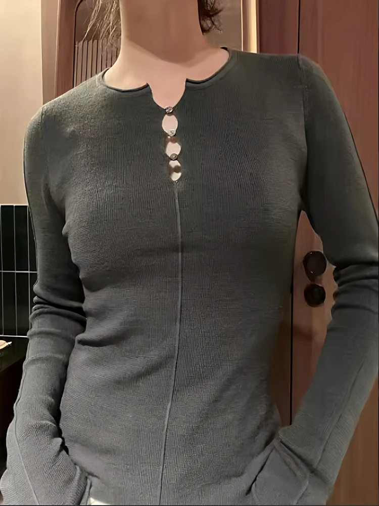 

Women's Hollow out Knitted Sweater Slim Fit Autumn Winter Design Base Layer irt Sweet Spicy Girl Waist Cinch Top