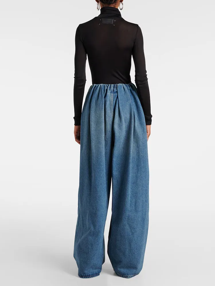 Pantalon en coton plissé à jambes larges pour femme, pantalon de vadrouille droit, pantalon ample, style bourgeon, Denim2024, Y2K, jour de l'automne et de l'hiver