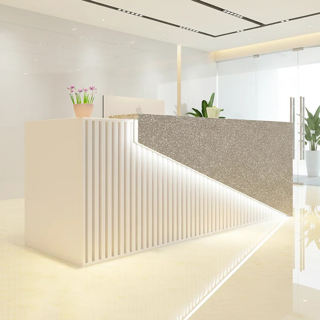 

dt-Durable Semi-Circular Reception Counter, Custom Consultation Service Desk for Beauty Salon, Medical Center & Training Venue#
