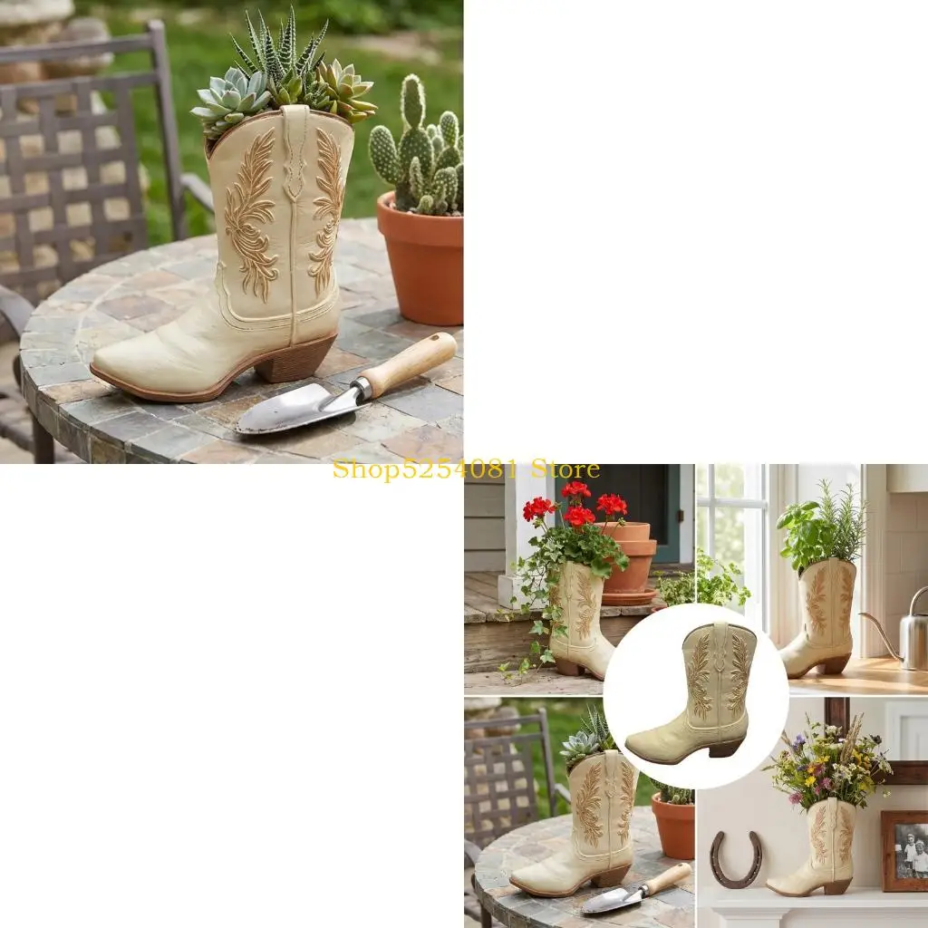 AXYC Unique Cowboy Boot Shape Resin Planter With Artistic Design Western Cowgirl Vases Flower Holder For Outdoor Indoor Use