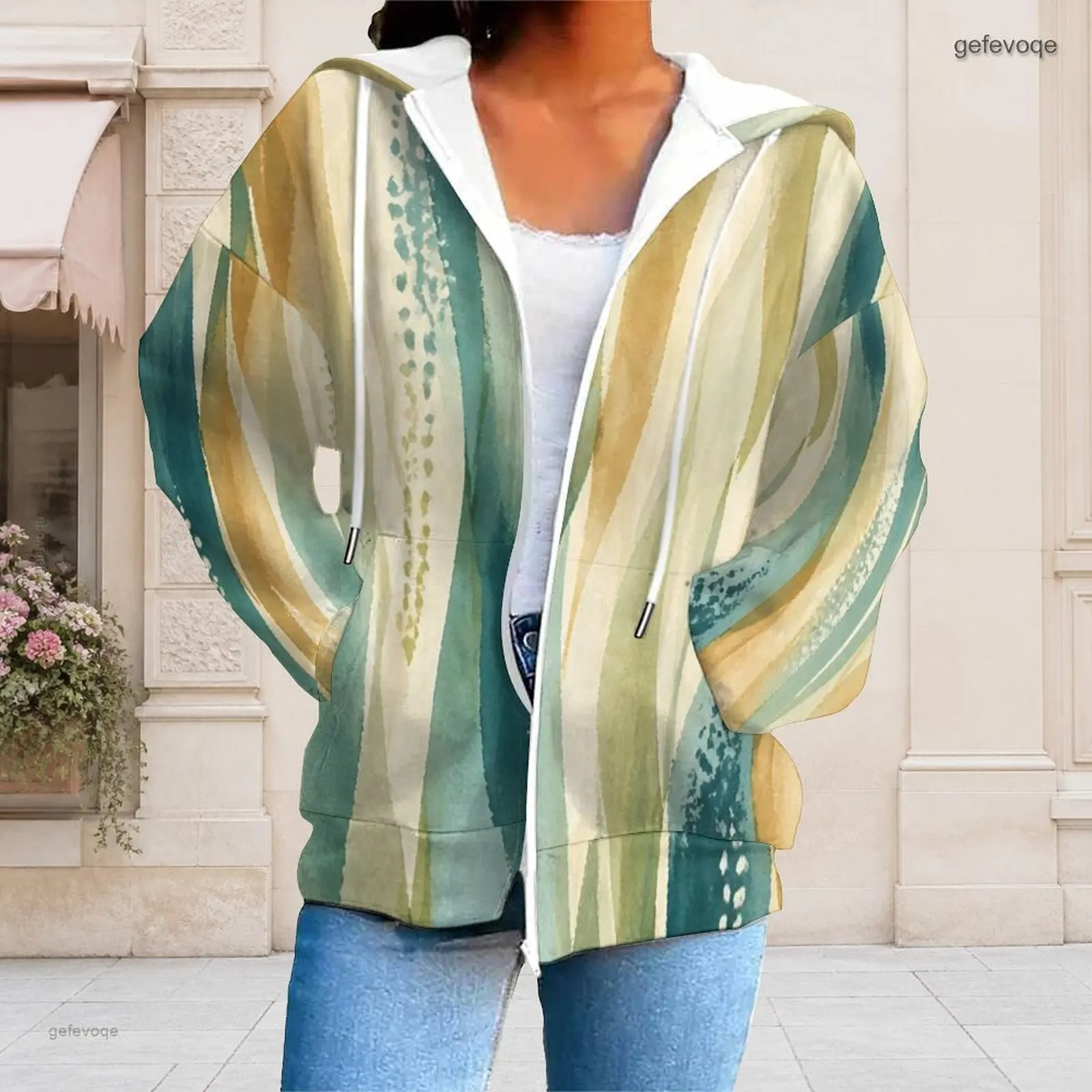 Autumn Printed Plus Size Outwear For Women Hooded Chic Plus Size Clothes Comfortable Womens Clothing For Shopping