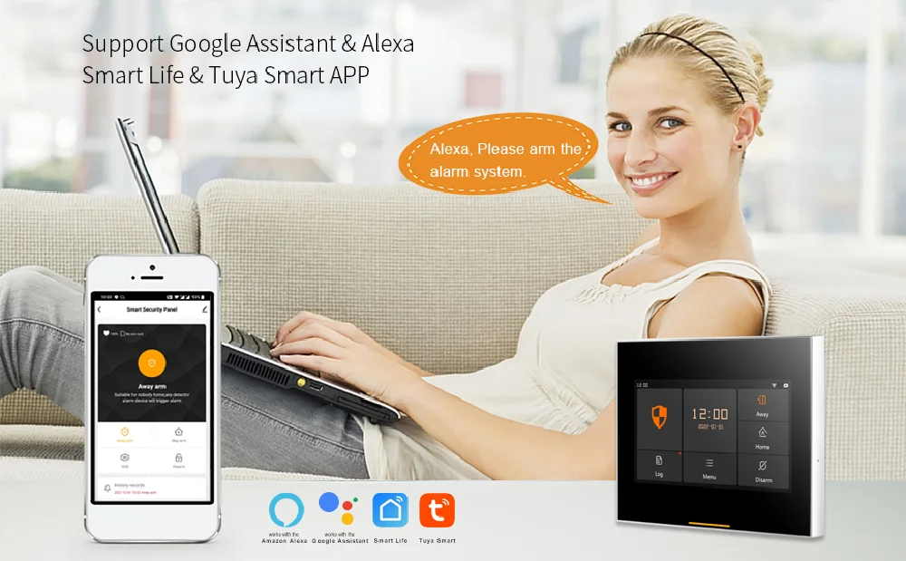 Staniot WIFI Version Tuya Intelligent Wireless WiFi House Security Alarm System Kits Compatible with Alexa and Google Home