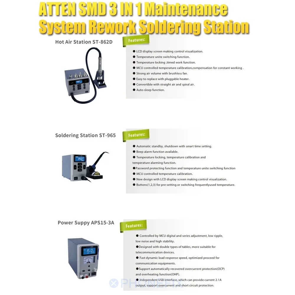 ATTEN APS15-3A stacja lutownicza inteligentne sterowanie cyfrowe zasilacz prądu stałego BGA platforma lutownicza do narzędzi do naprawy spawania