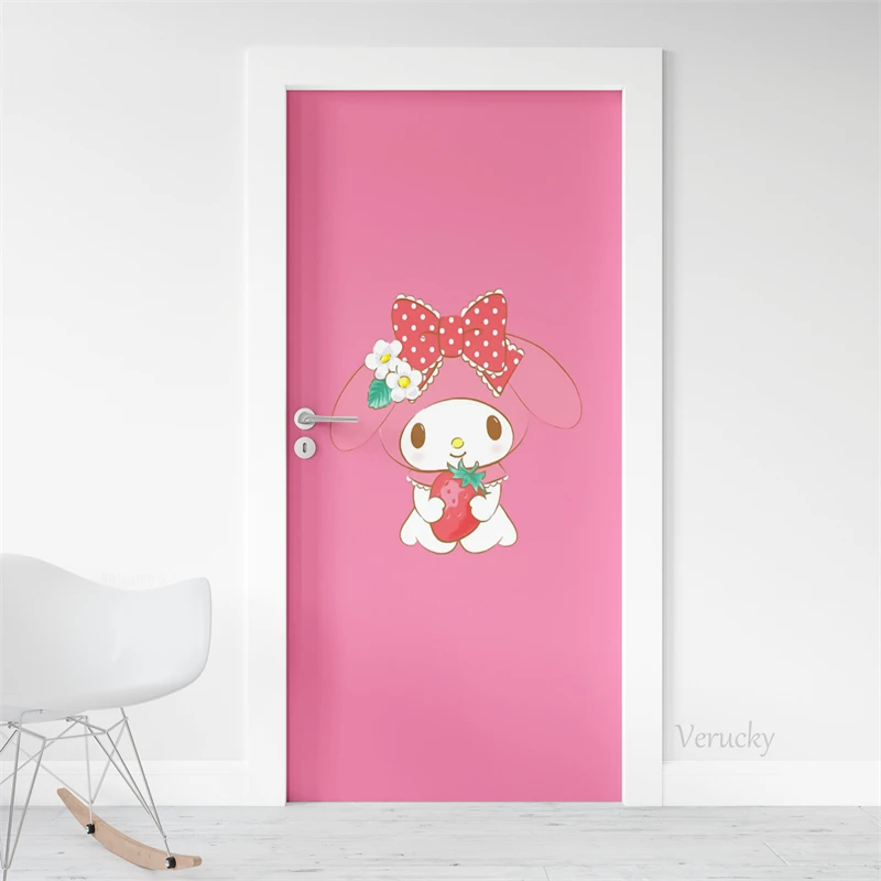 Door Stickers Melody Cake Hello Kitty Pink Pvc Material Waterproof and Oil-proof Cute Girls Room Decoration Children's Room