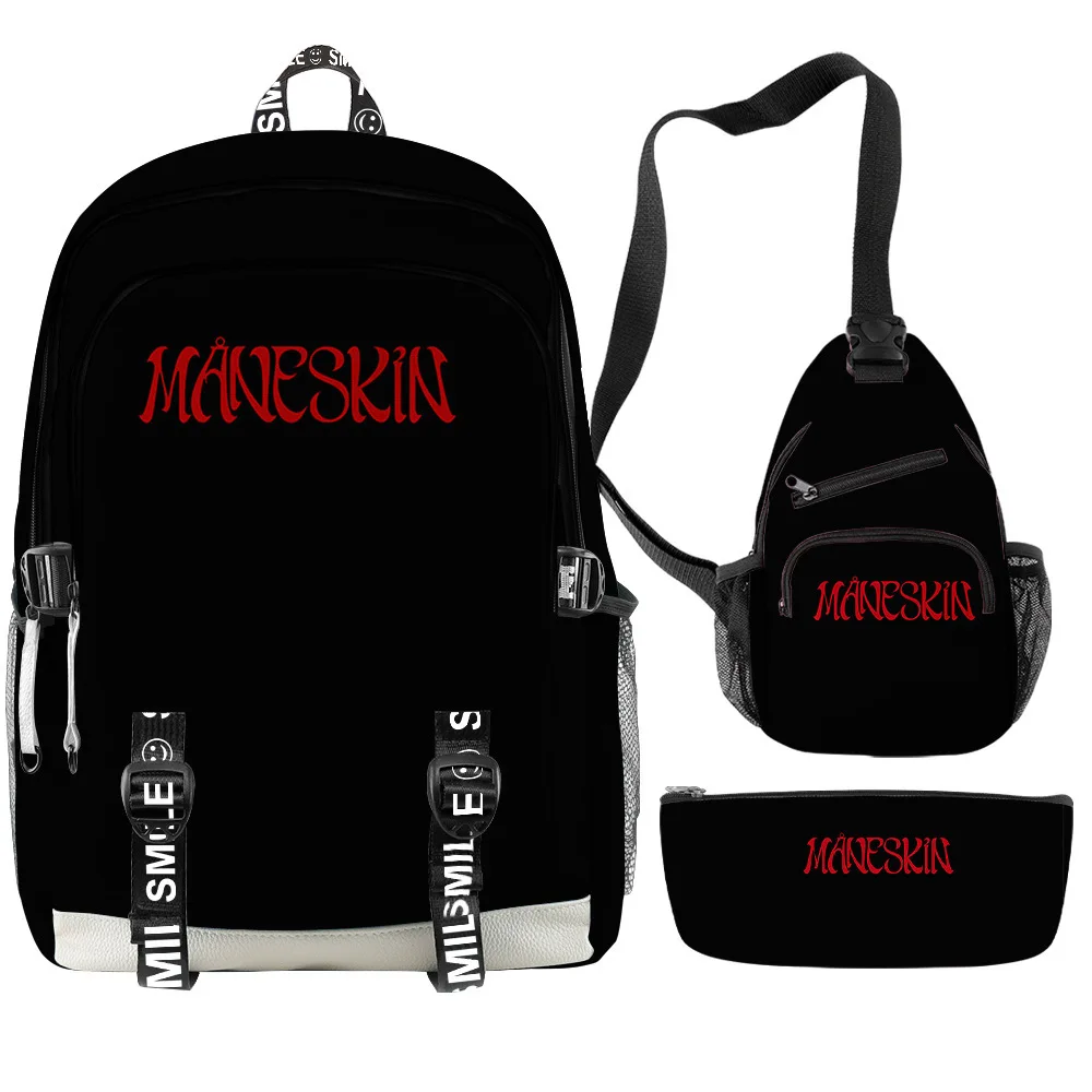 

Cartoon Popular Funny Maneskin 3D Printed 3pcs/Set Student School Bags multifunction Travel Backpack Chest Bag Pencil Case