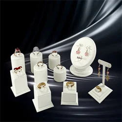White PU Leather Jewelry Display Stand for Rings Earrings Necklaces - Store Window Counter Showcasing Rack for Jewelry Props