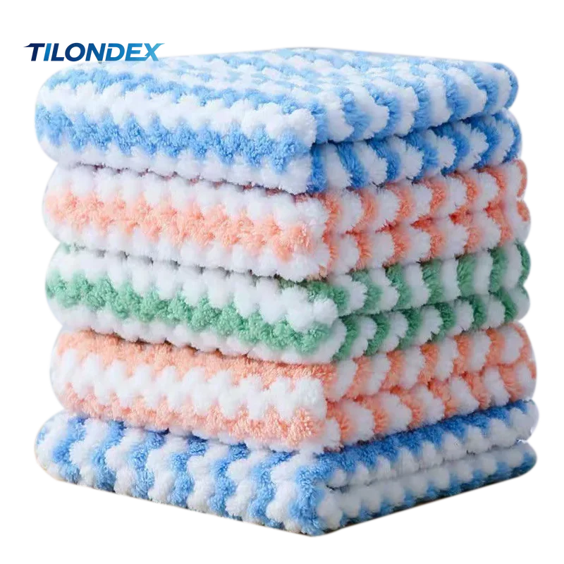 TILONDEX Wavy Striped Coral Fleece Towel, Thick and Soft, Skin-Friendly, Does Not Shed Lint, Super Absorbent