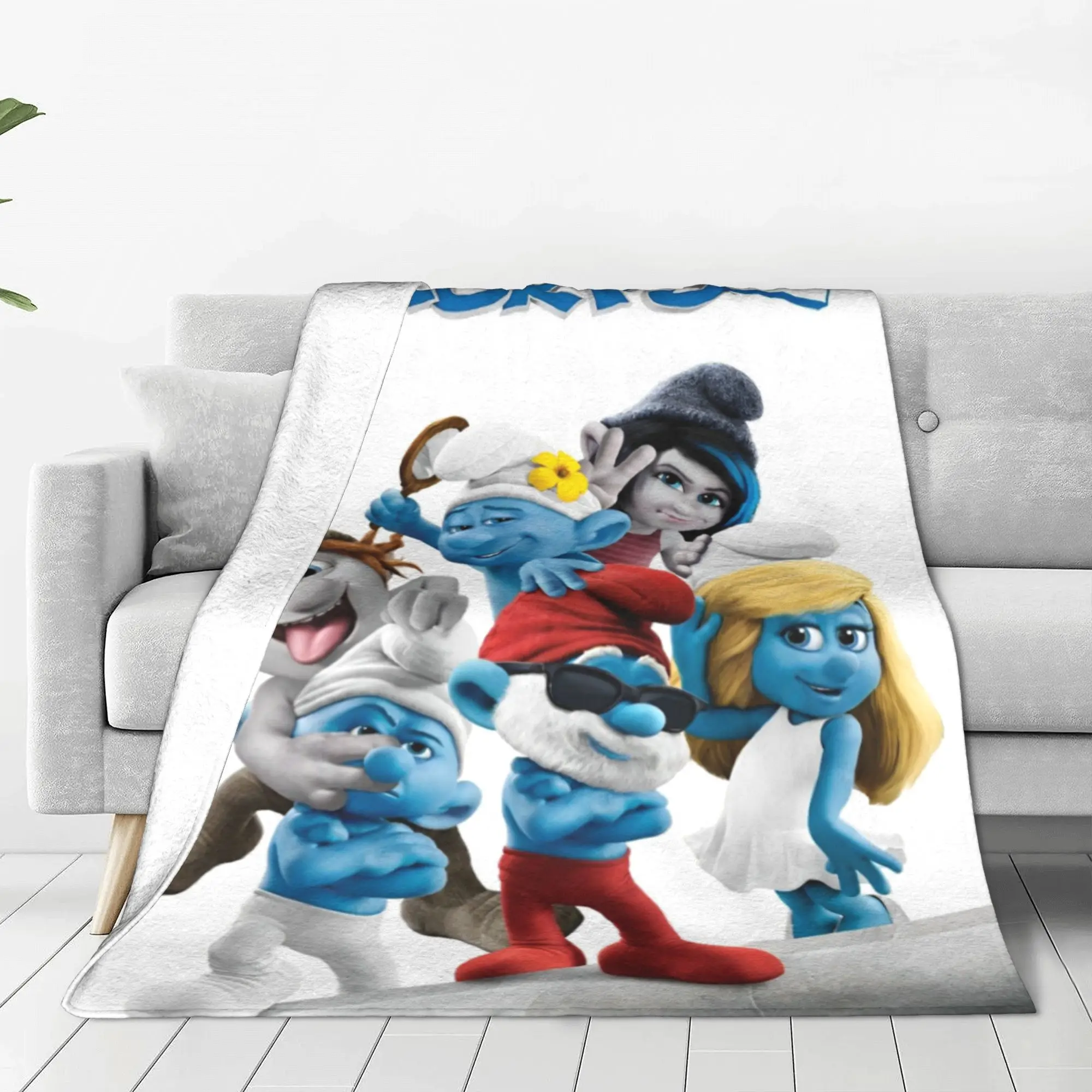 S-Smurfs Cartoon Blue Elf Fleece Blanket Anime Cute Funny Throw Blanket for Bedspreads 200x150cm Thin Quilt Lightweight Thin