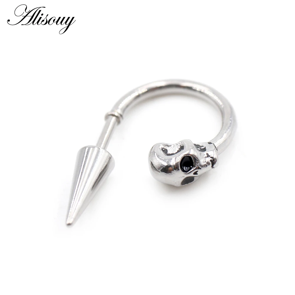 Alisouy 1PC Stainless Steel Skull Dragon Hand Spike Rivet Women Men Ear Stud Earrings Cartilage Tragus Helix Pierceing Jewelry