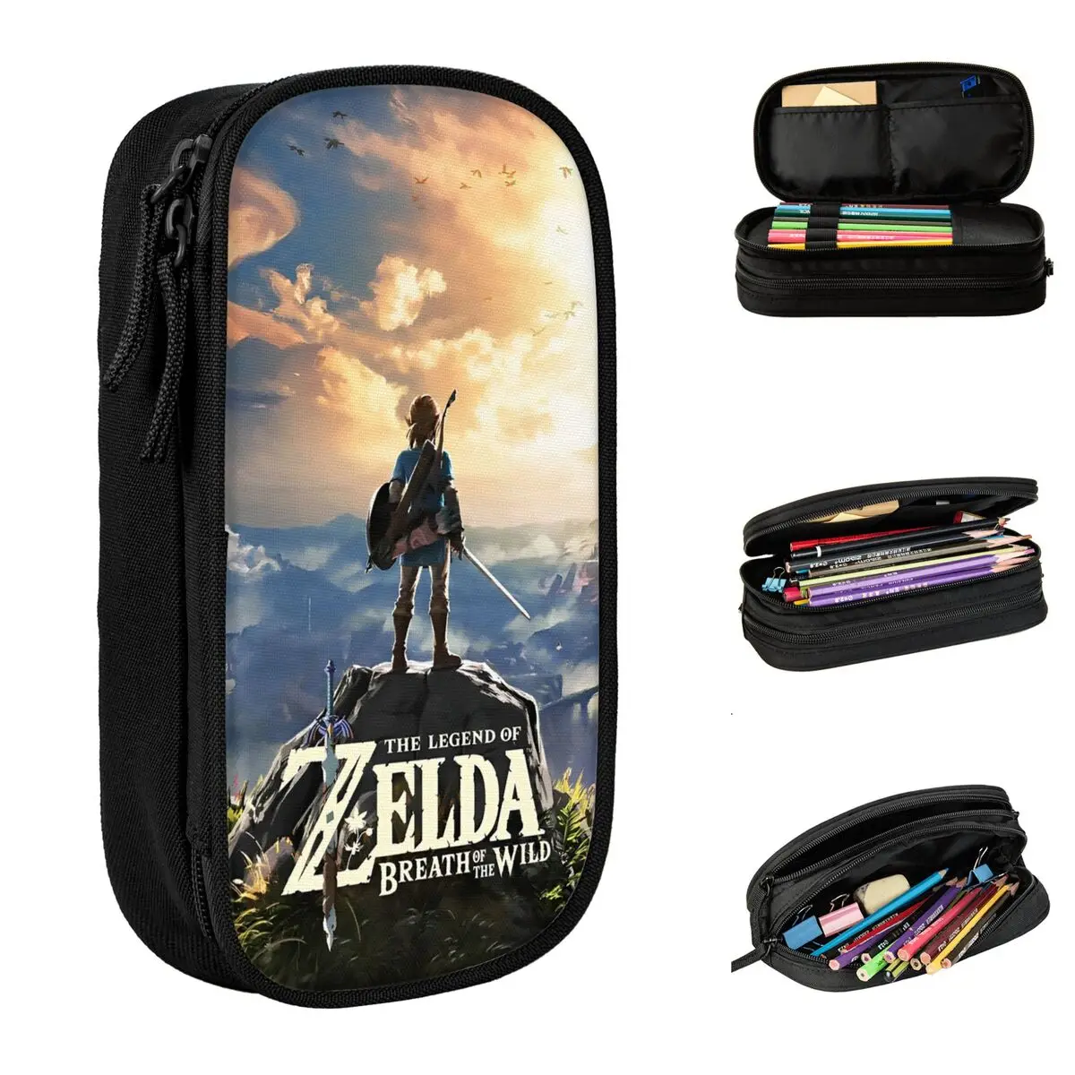 面白い Z-Zeldas ゲーム鉛筆ケースクラシックペンボックス鉛筆バッグガールズボーイズ大容量学生学校ジッパー鉛筆ケース