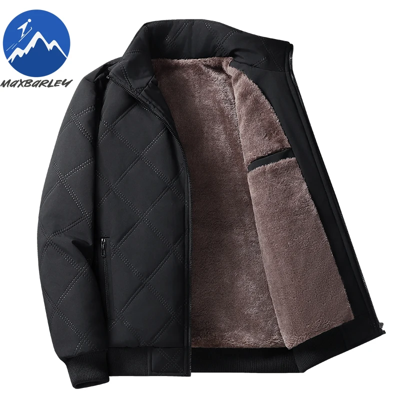 Maxbarley 2025 Winter Fleece Warm Jacket Men Casual Retro Thick Windproof Cotton Padded Jacket Camping Stand Collar Padding Coat