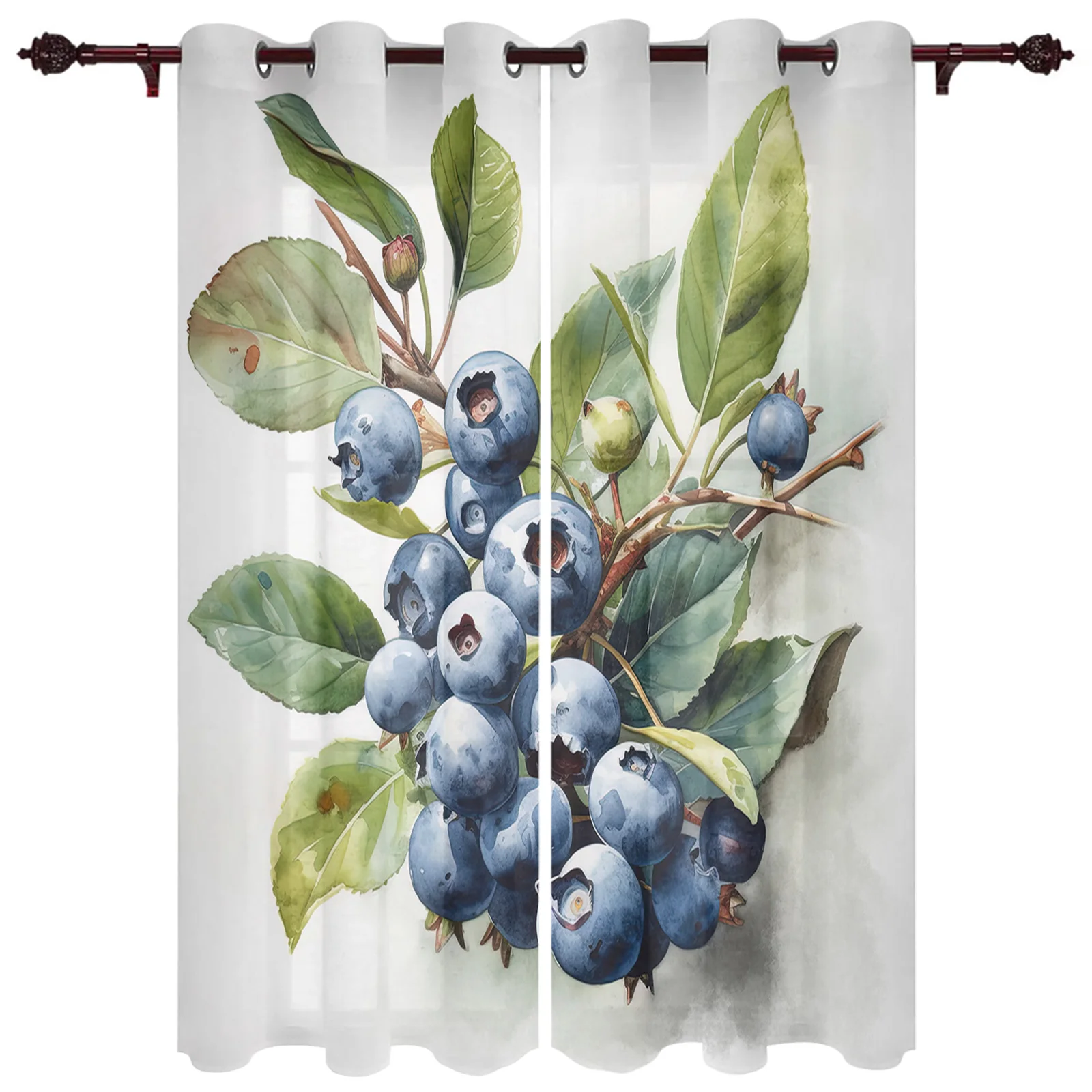 Blueberry Watercolor Leaf Window Curtains for Living Room Luxury Modern Bedroom Curtains Coffee Dining Room Drapes