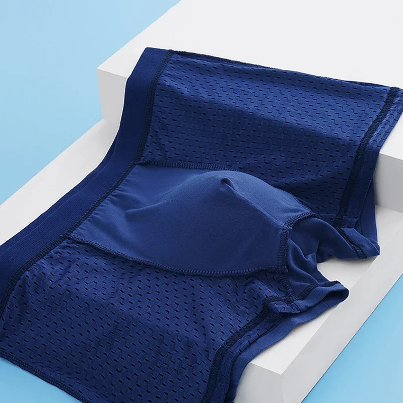 4Pcs Men's Solid Color Ice Silk Half Mesh, Healthy, Comfortable, Breathable, Personalized Underwear, Men's Casual Boxer Shorts