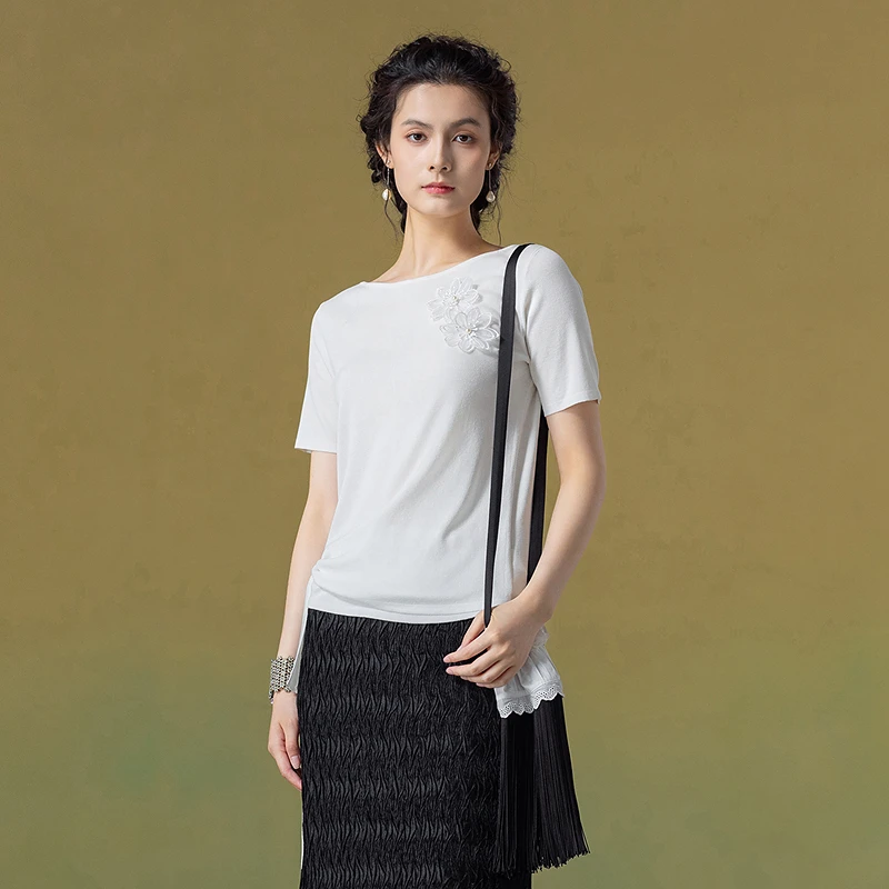 

Ele Multi-Color Knitted Top with 3D Embroidered Flowers New Arrival Early Autumn Women's Faion Casual ort Sve