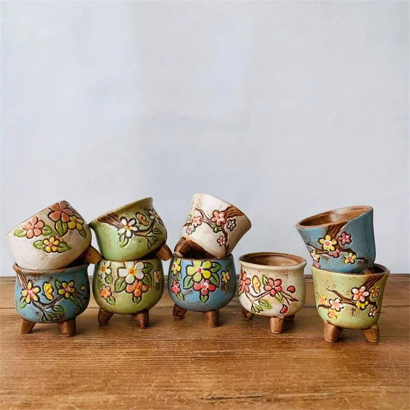 

Simple Fleshy Ceramic Hand-painted Fresh Thumb Pot Coarse Pottery Permeable Pot Peach Egg Flesh Flower Pot Garden Supplies
