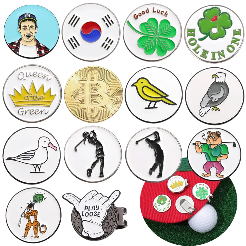 Magnetyczny znacznik piłki golfowej Klipsy do kapelusza Zabawny nadruk z kreskówki Akcesoria do czapki golfowej Metalowa biżuteria dekoracyjna Prezent dla miłośnika golfa