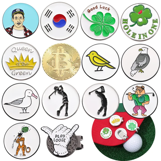 Magnetyczny znacznik piłki golfowej Klipsy do kapelusza Zabawny nadruk z kreskówki Akcesoria do czapki golfowej Metalowa biżuteria dekoracyjna Prezent dla miłośnika golfa
