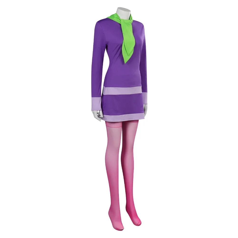 Wholesale Daphne Blake Cosplay Costume Role Play TV Sicoob Dress Headband Socks Set Girls Role Play Cloth Halloween Fantasy