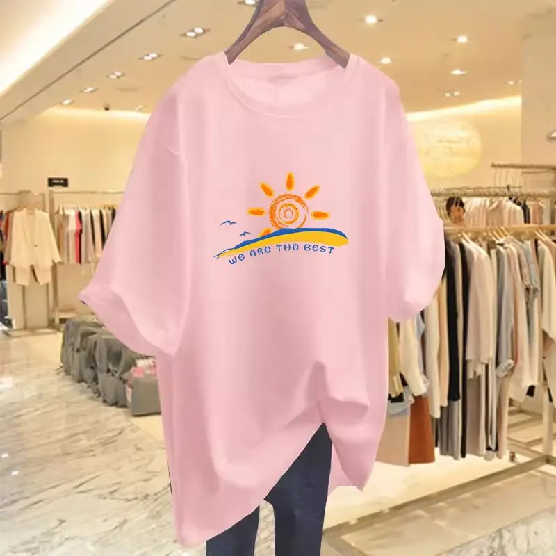 Summer Fashion Hand-Painted Natural Scenery Printing T-shirt Women Casual Loose Pure Cotton Short Sleeve Top Tee Basic Pullovers