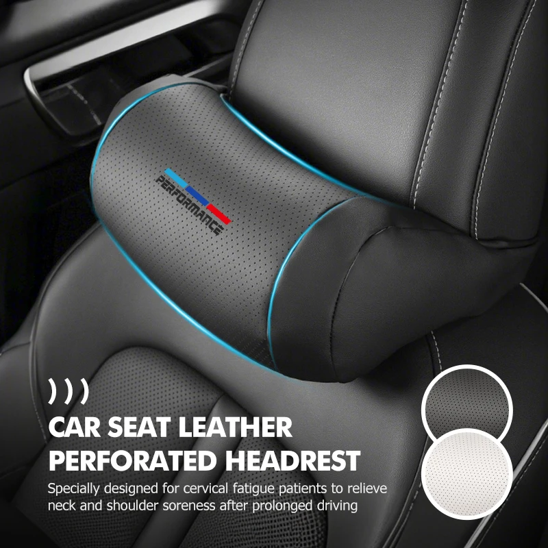 Car Leather Headrest Perforated Lumbar Protection Neck Pillow For BMW 1 3 5 Series X1 X3 X4 X5 X7 G20 G38 F20 F39 F48 E46