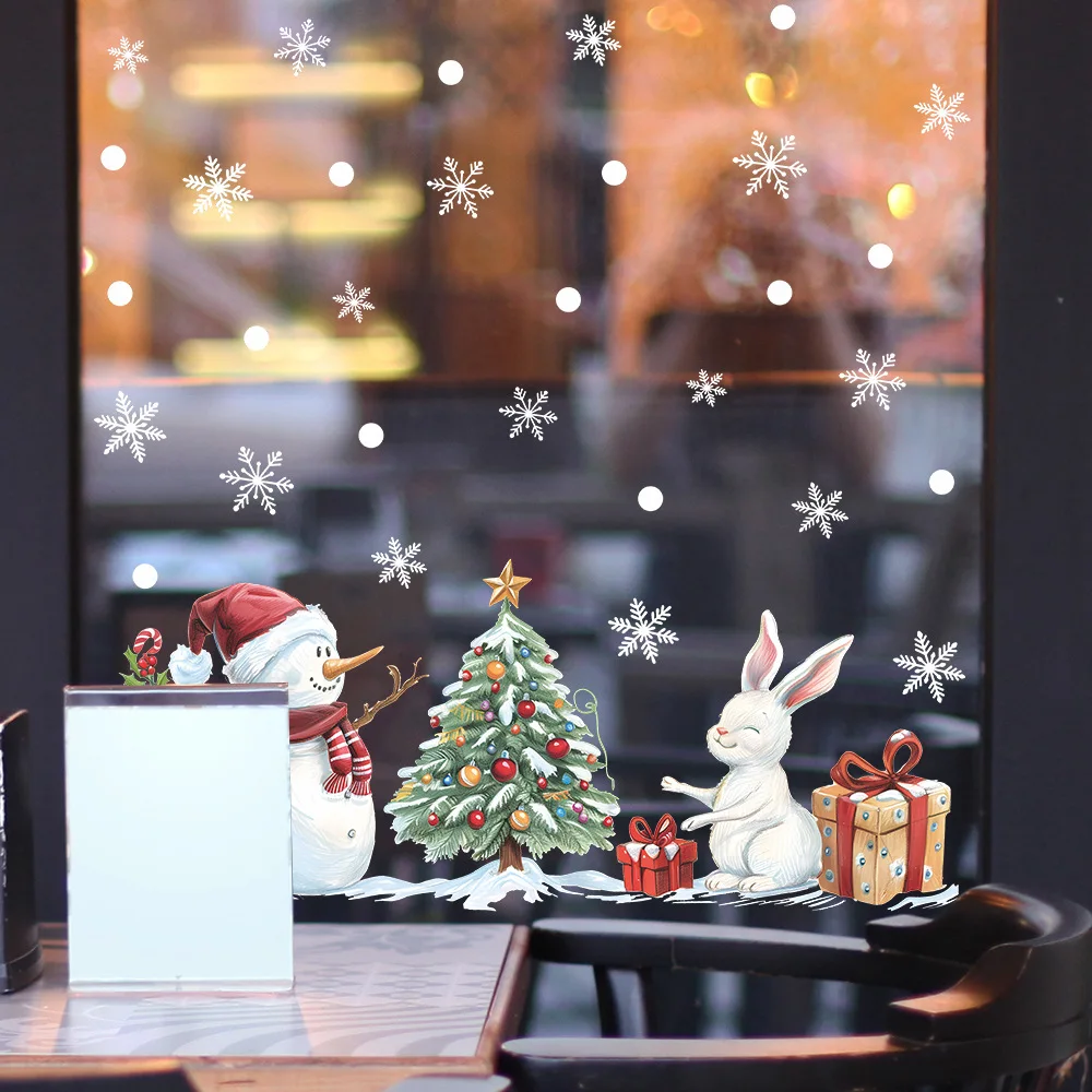 Christmas Snowman Christmas Tree Gift Glass Showcase Home Beautification Decoration Window Stickers Electrostatic Adsorption