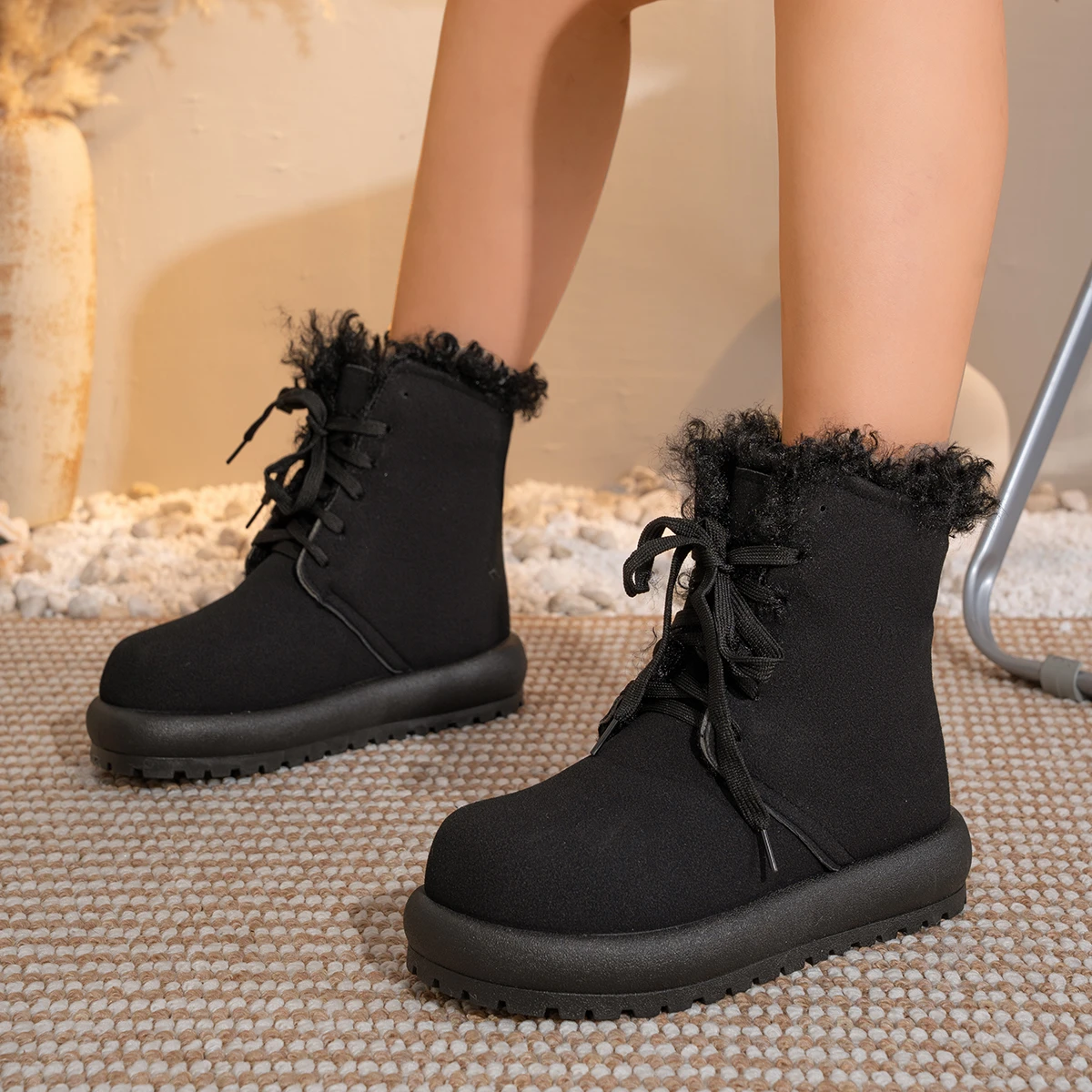 Dopamine Thick-Soled Snow Boots for Women, Winter Extra-Padded Suede Furry Stylish Short Boots