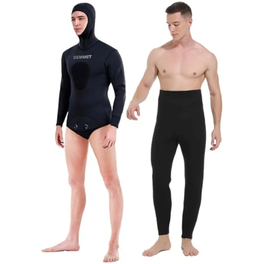 

Spearfishing wetsuit for cool water freediving neoprene 5MM/7MM black with hooded 2-piece long sleeve design and loading chest