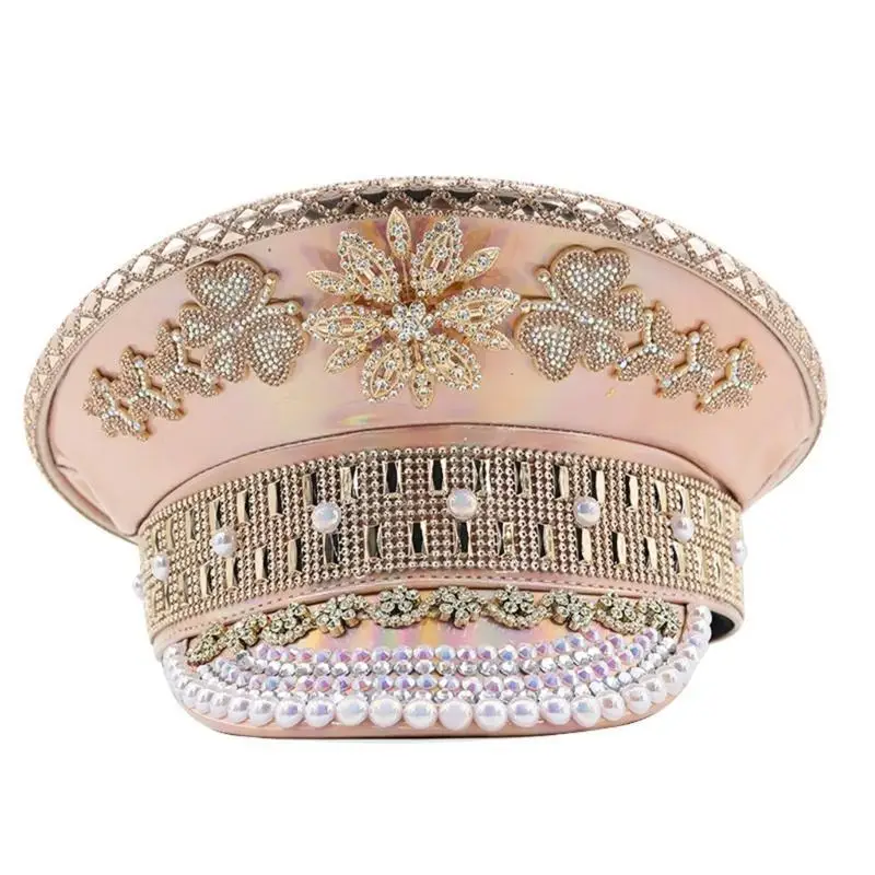 652F أزياء المرأة حجر الراين قبعة الزفاف قبعة عسكرية العازبة حزب الكابتن قبعة #2