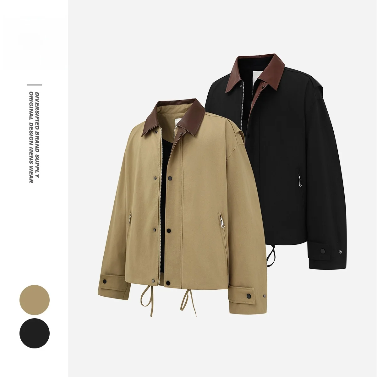 

Aorder American Retro Barn Sle ort PU Leather Collar Jaet Men Loose Workwear Outerwear Trendy N626 Cotton Long Sve