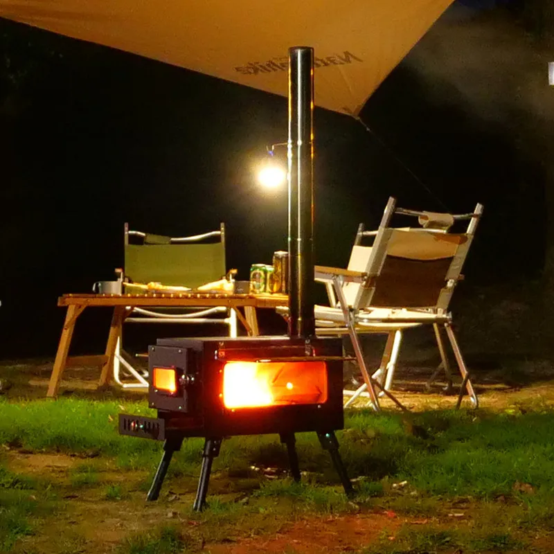 Imagem -03 - Portátil Tenda Fogão a Lenha com Janela de Vidro Camping Aquecimento Fogão Queimador de Carvão