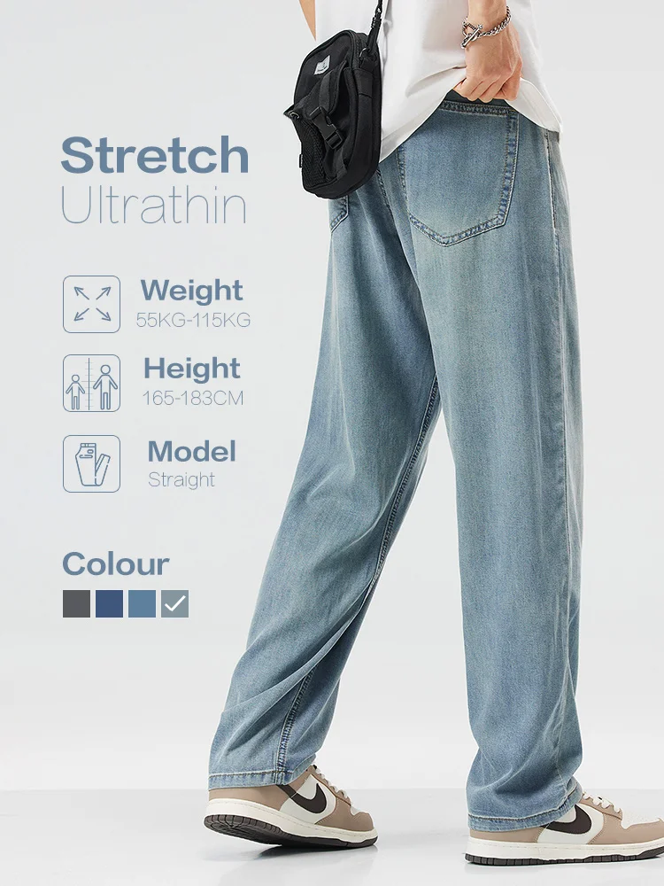 High Quality Brand Clothing Lyocell Fabric Men's Jeans Classic Business Straight Denim Pants Work Trouser Male Plus Size 40 42