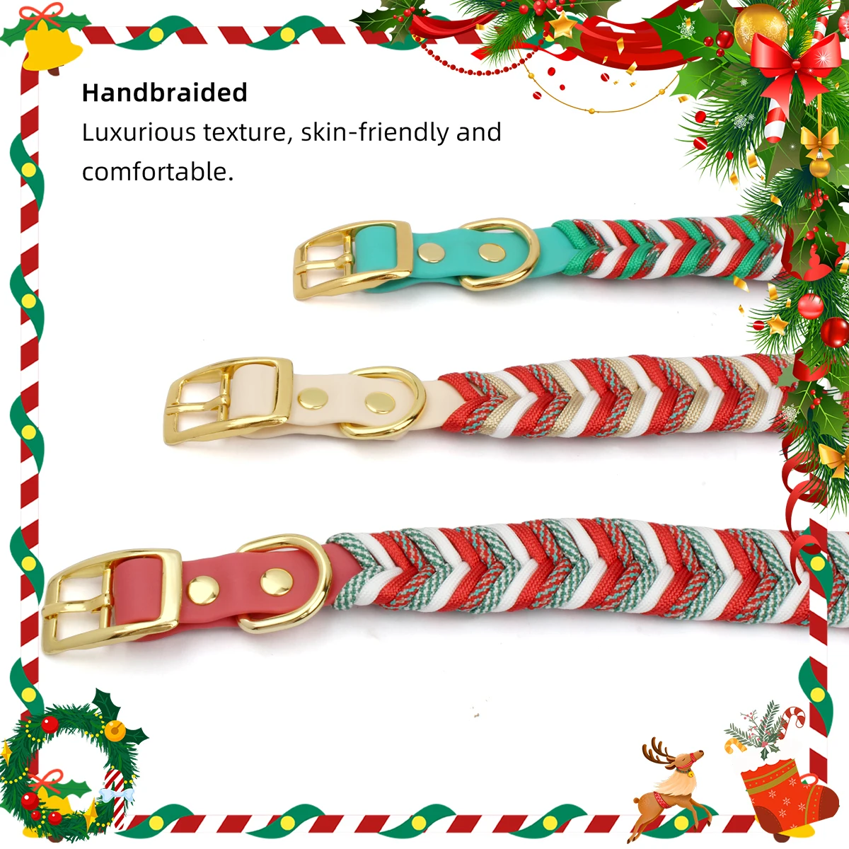 Strapazierfähiges Nylon-Hundehalsband für Weihnachtsgeschenke mit großem Mittel- und Welpenzubehör, modisches, verstellbares, farbenfrohes Gurtband – Detail 2