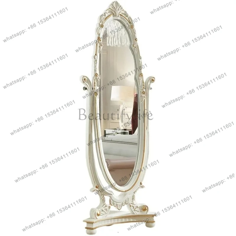 European pure solid wood hand-carved dressing, double-sided mirror rotating floor mirror makeup American