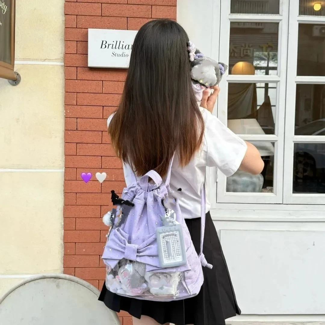 

New Original Niche Design Bow Commuting Drawstring Y2K College Backpack Girl's Ballet Style Sweet Ulzzang Ita Bag Dolls Bag