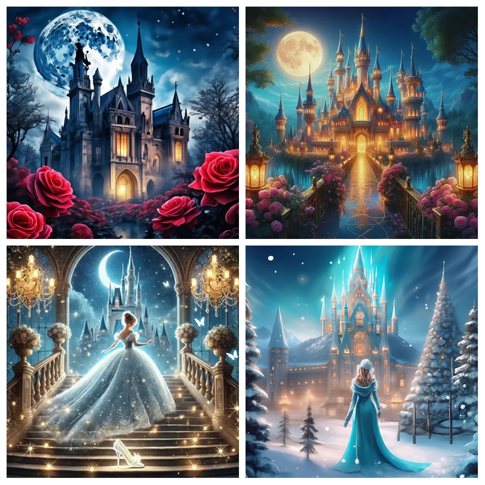 5D Diamond Painting Girl Unicorn Moon Waterfall Creative Hobbies Full Square/Round Mosaic Princess Floral Skirt Embroidery