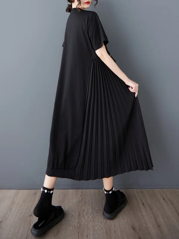 Coreano Sle rotondo Ne Loose Zipper Splice ort Sve Dr Donna Vintage A-Line Midi Dr Primavera Estate Autunno