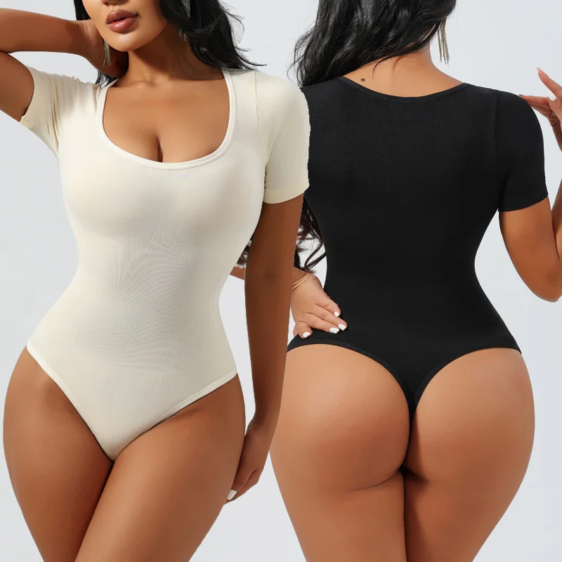Bodysuit for Women Scoop Neck Short Sleeve Tops Basic BodySuits Shirts Leotards for Womens Jumpsuit