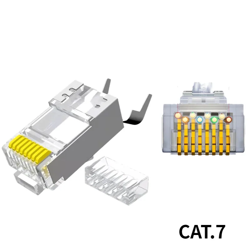 Schermato Cat7RJ45 perforato 8 p8c modulare categoria 7 spina della testa del cavo Ethernet connettore RJ45 di rete placcato oro (100 pezzi)