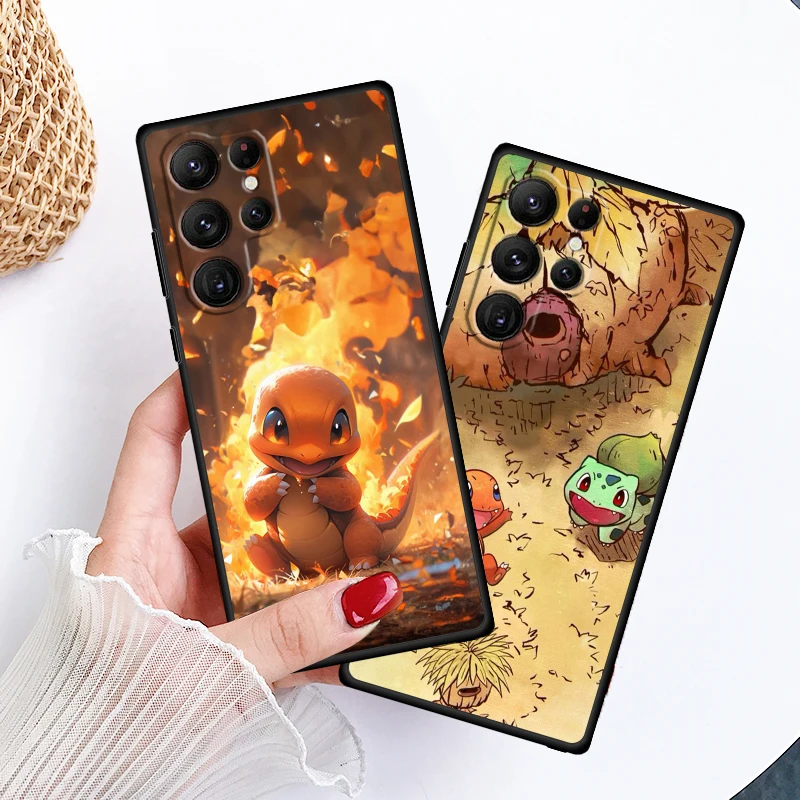 P-Pokemons Little Fire Dragon For Samsung Galaxy S24 S23 S22 S21 S20 FE S10 S10E Plus Ultra Pro Lite 5G Black Funda Phone Case