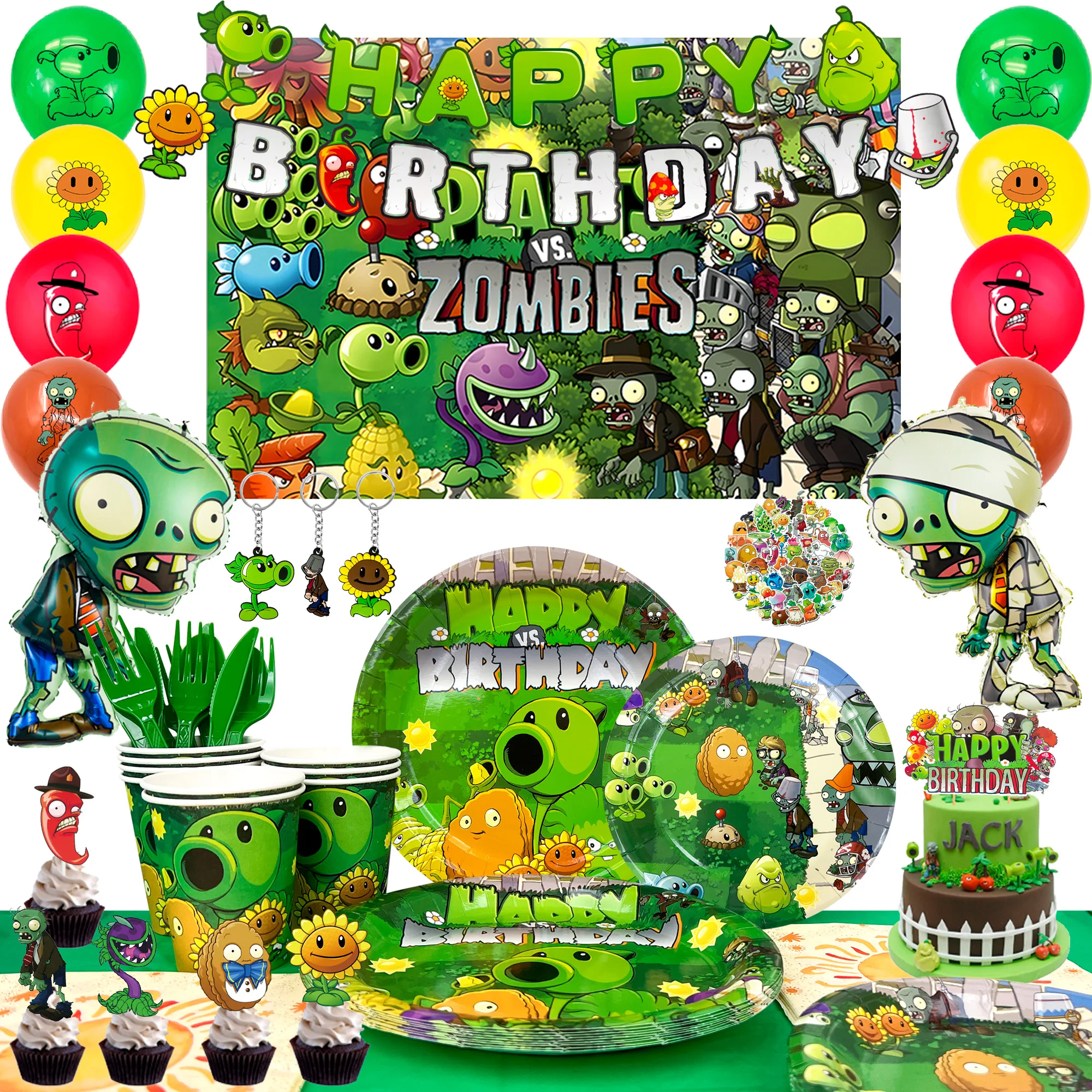 Plants vs Zombies Party Supplies,169pcs Plants vs Play Game Zombies Party Kit-Balloons Banner Backdrop Stickers Plates Cups etc