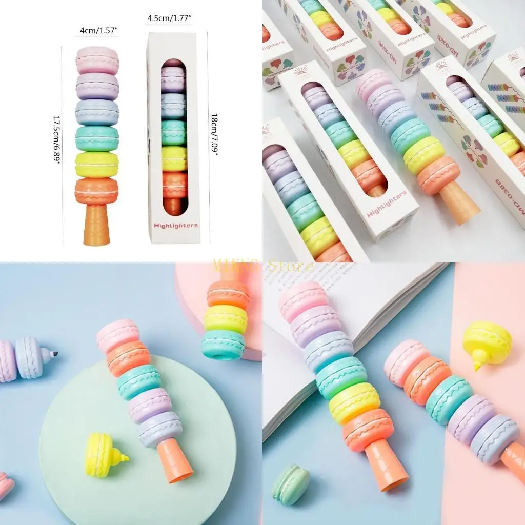 6 Pcs Macaron Highlighter Detachable Combinable for Underlines Highlighting best sale