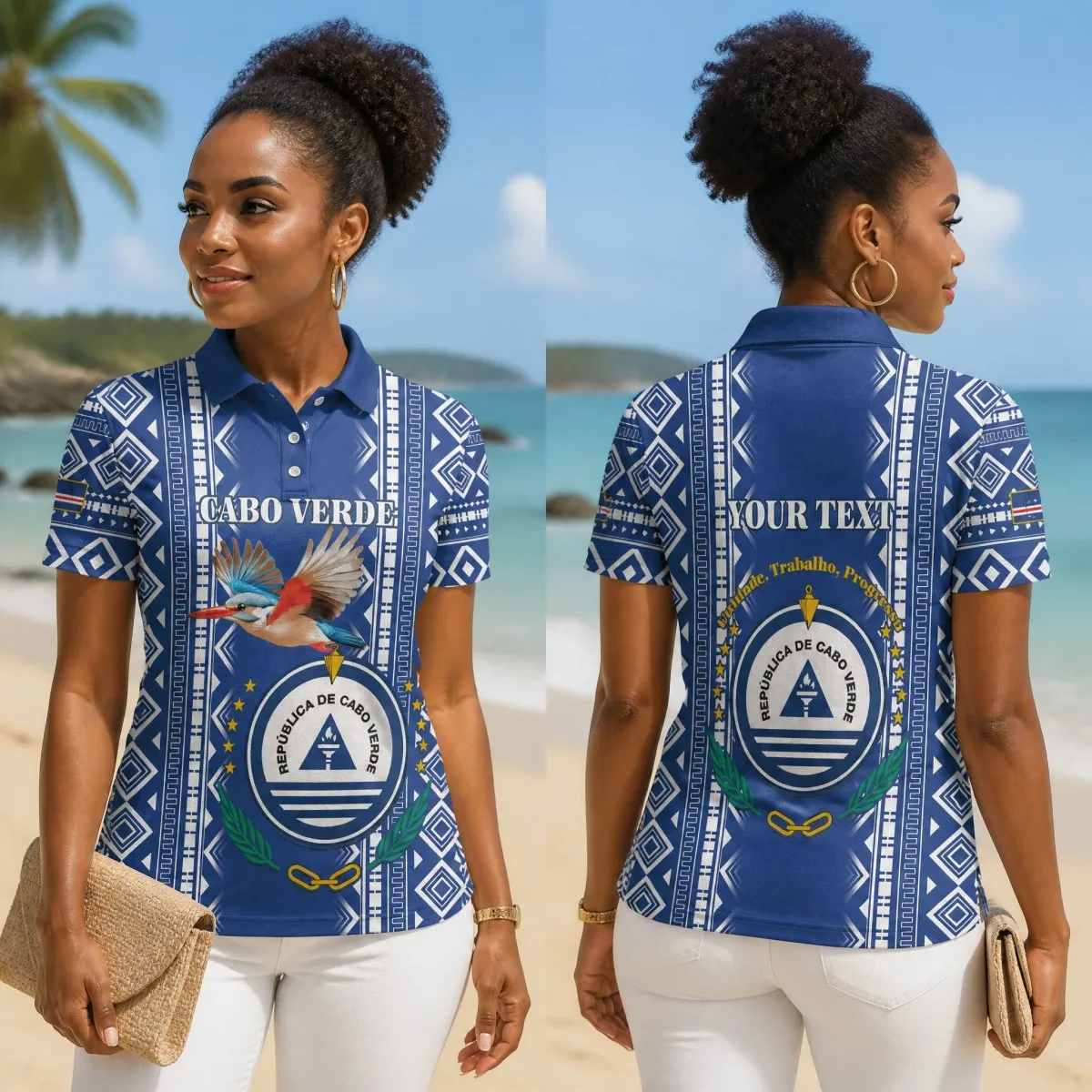 Women Cabo Verde Coastal Polo Shirt Short Sleeve Collared Flag Graphic Print Casual Slim Fit Summer Fashion Tee Top