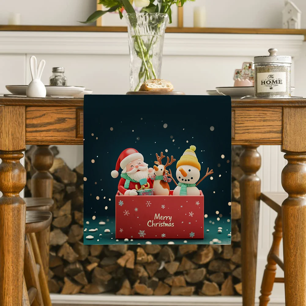 Christmas Santa Snowman Gift Box Text Table Runners Dresser Table Decor Farmhouse Dining Table Runner Holiday Party Decoration