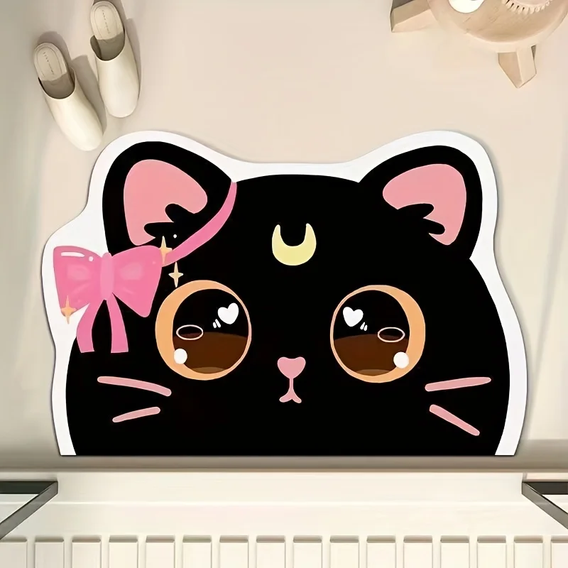 VIKAMA Alfombra de baño con dibujos de gatos negros, antideslizante, absorbente de agua, para ducha, inodoro, bonita alfombra para pies, decoración del baño