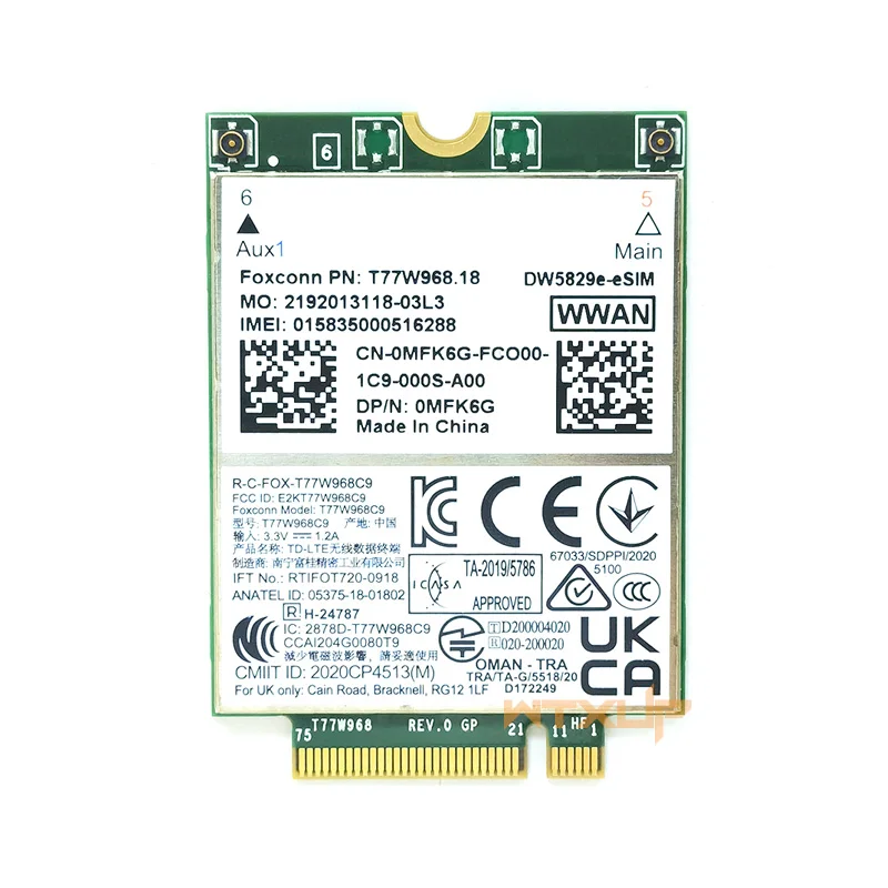 T77W968 DW5829e-eSIM DW5829e X20 LTE Cat9 450Mbps FDD-LTE TDD-LTE 4G Module For Dell 7320 7330 7520 7530 7430 Laptop